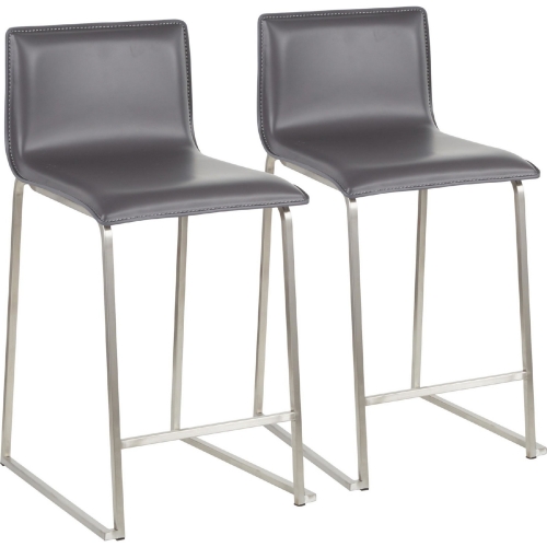 Mara 26" Counter Stool in Grey Leatherette & Brushed Stainless (Set of 2)